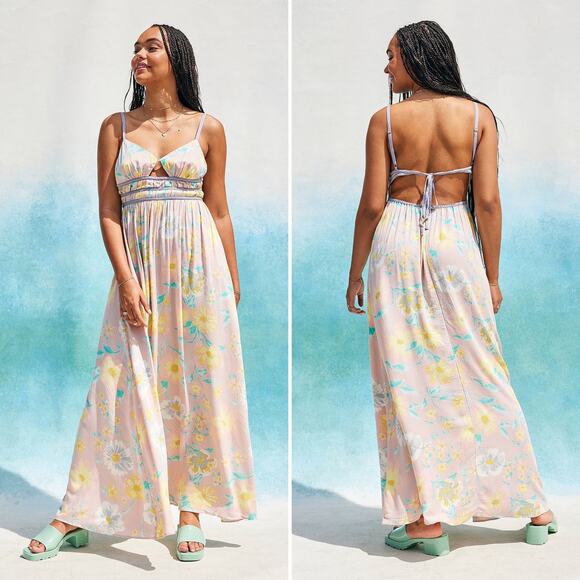 Free People Wisteria Maxi Pastel Floral Dress In Light Combo Size L - Picture 1 of 12